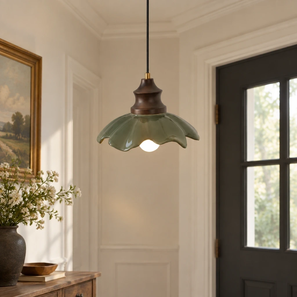 Clara French Flower Glass Pendant Light in an entry setting
