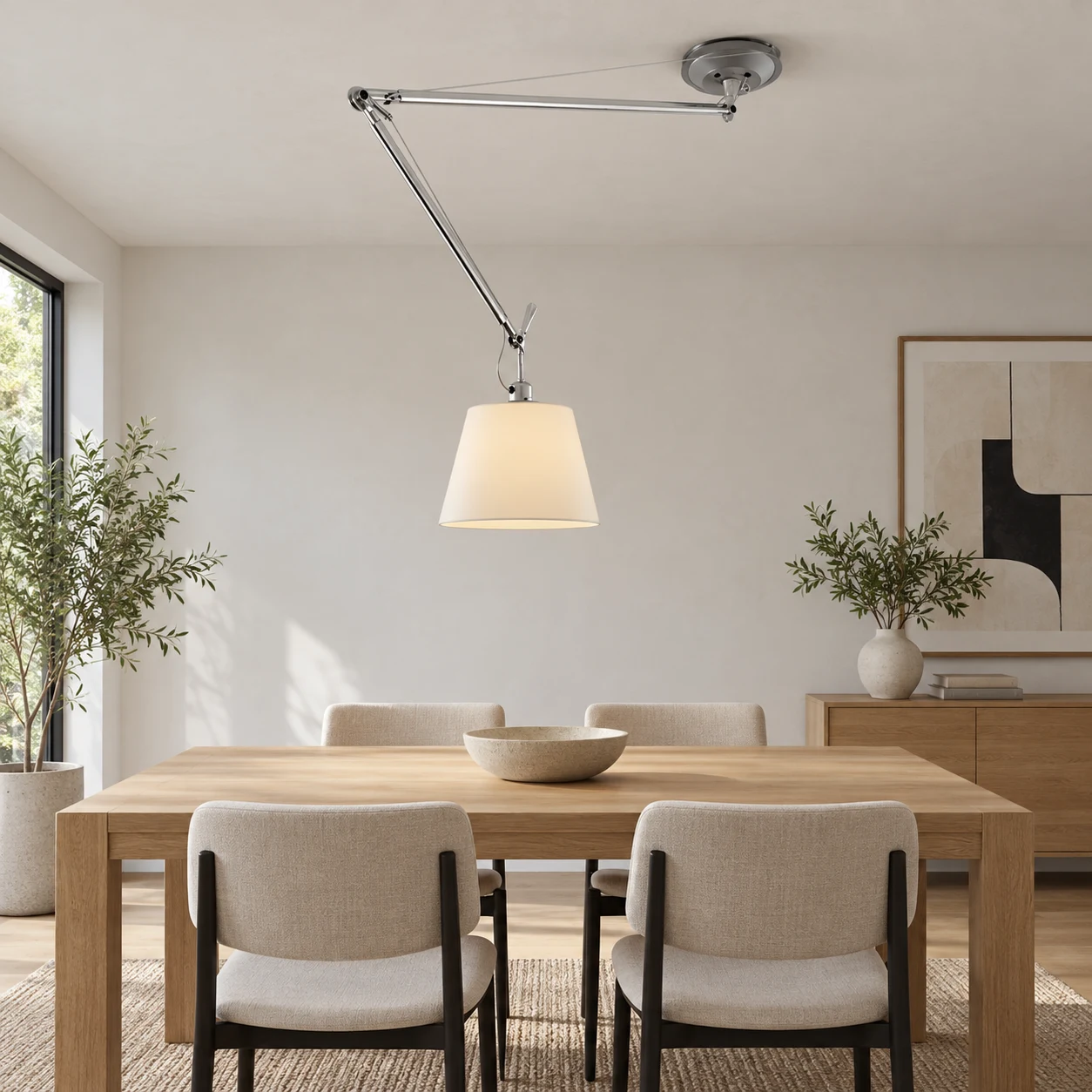 Mara Bauhaus Swing Arm Iron Pendant Light — scene dining