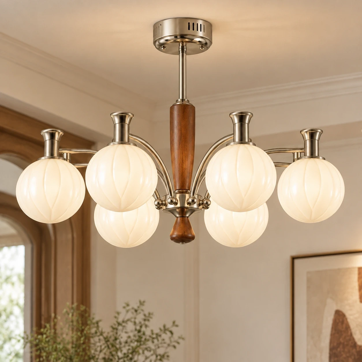 Wushlp Vintage Branch Wood Glass Chandelier in a living room