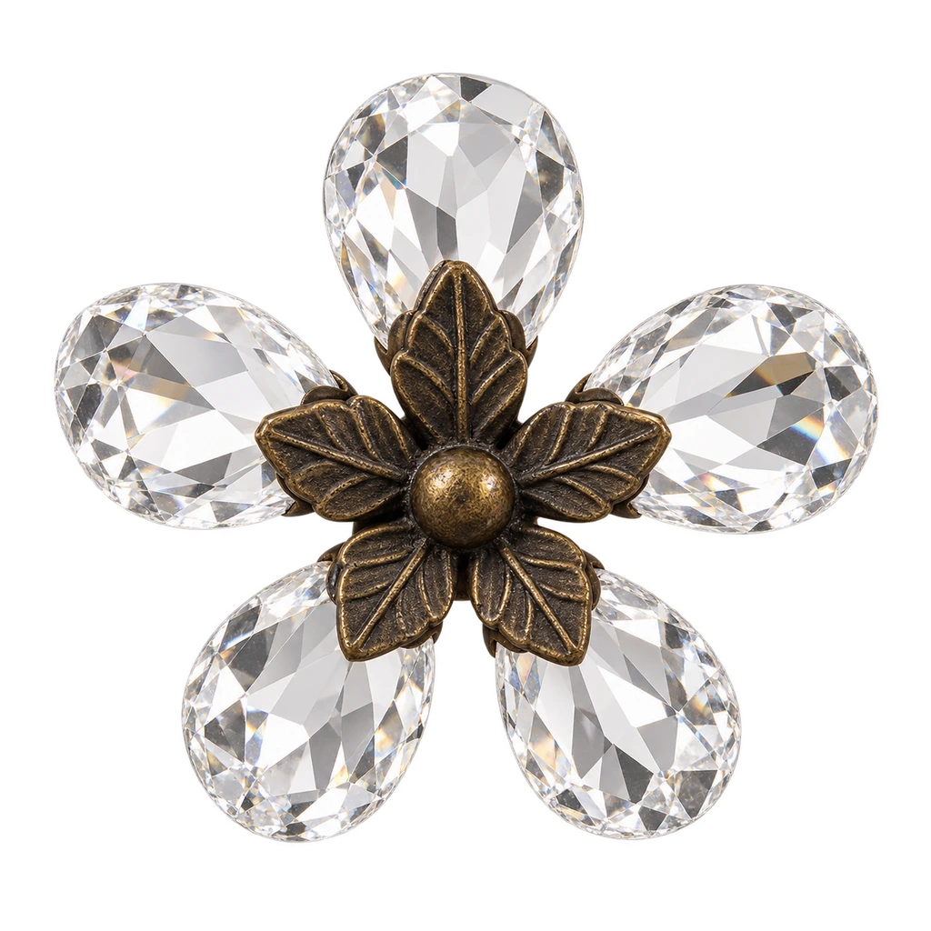 Close view of the clear floral crystal cluster