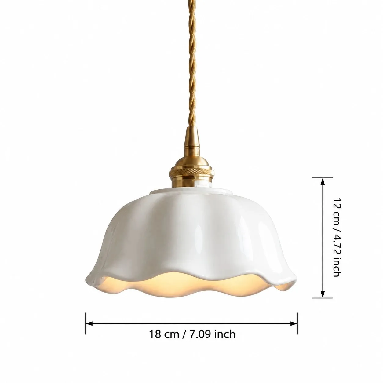 Original pendant size diagram, 18 cm diameter and 12 cm shade height