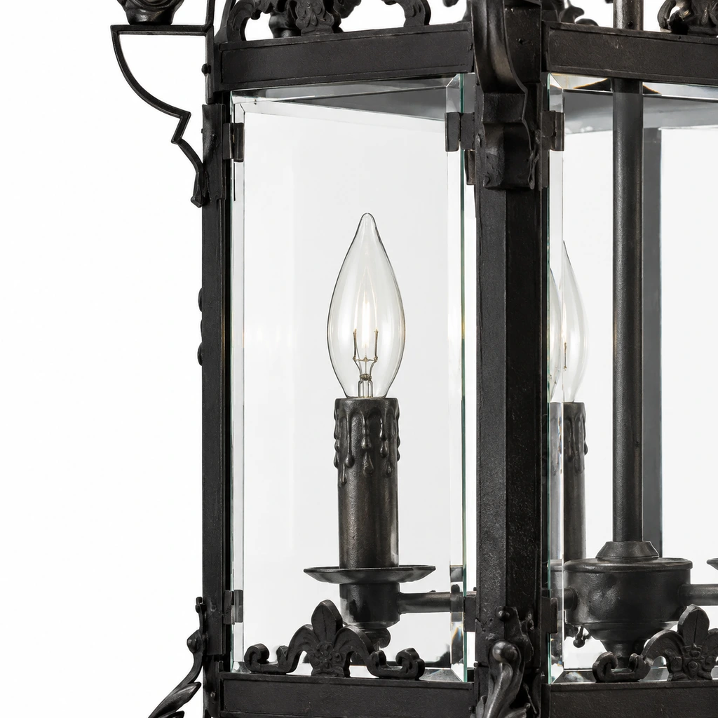Close view of the Celine clear glass panel and candle socket