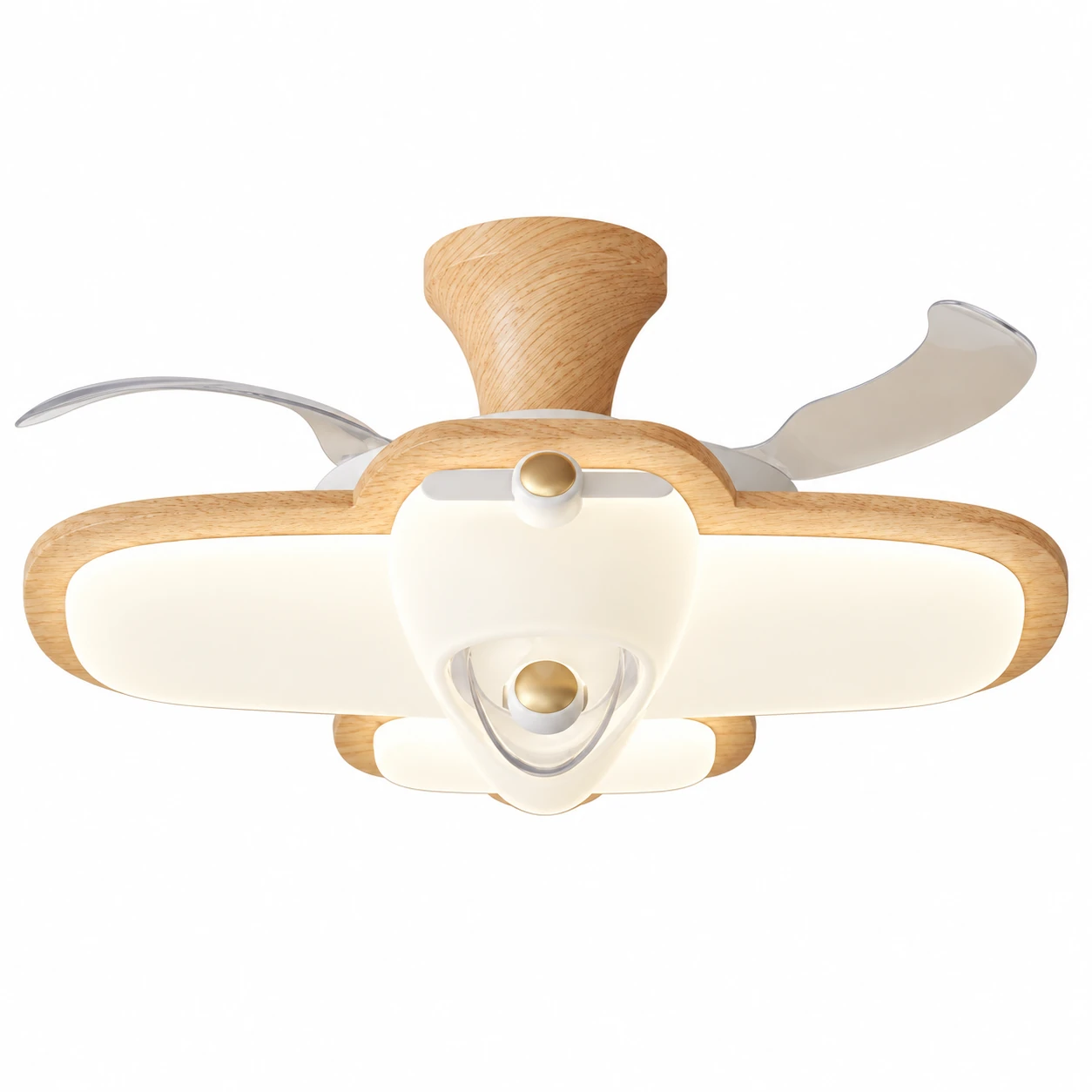 Natural Wood integrated ceiling fan light on a clean white background