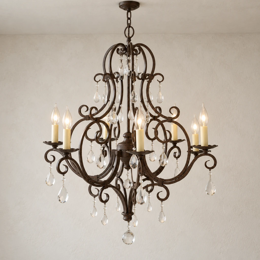 Amelie crystal chandelier in a refined American Rustic room
