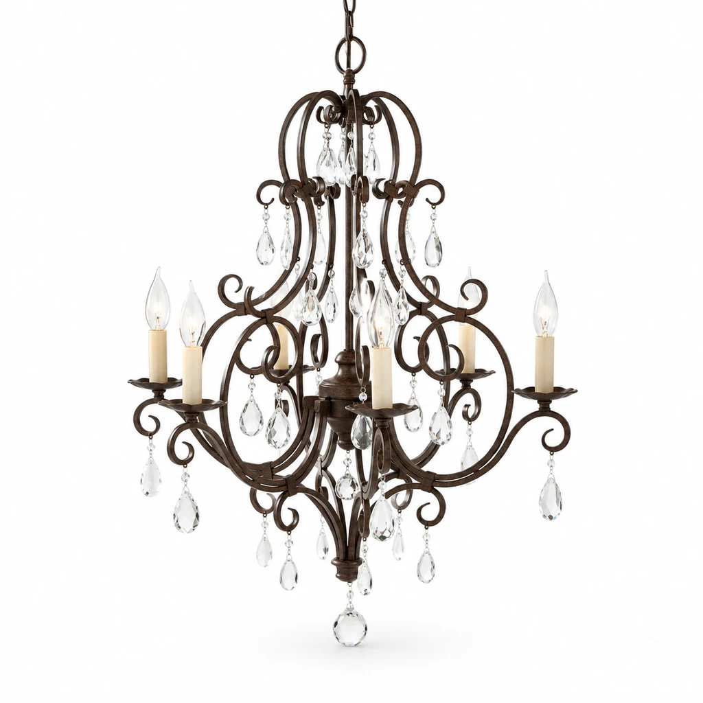 Amelie small six-light chandelier on white background