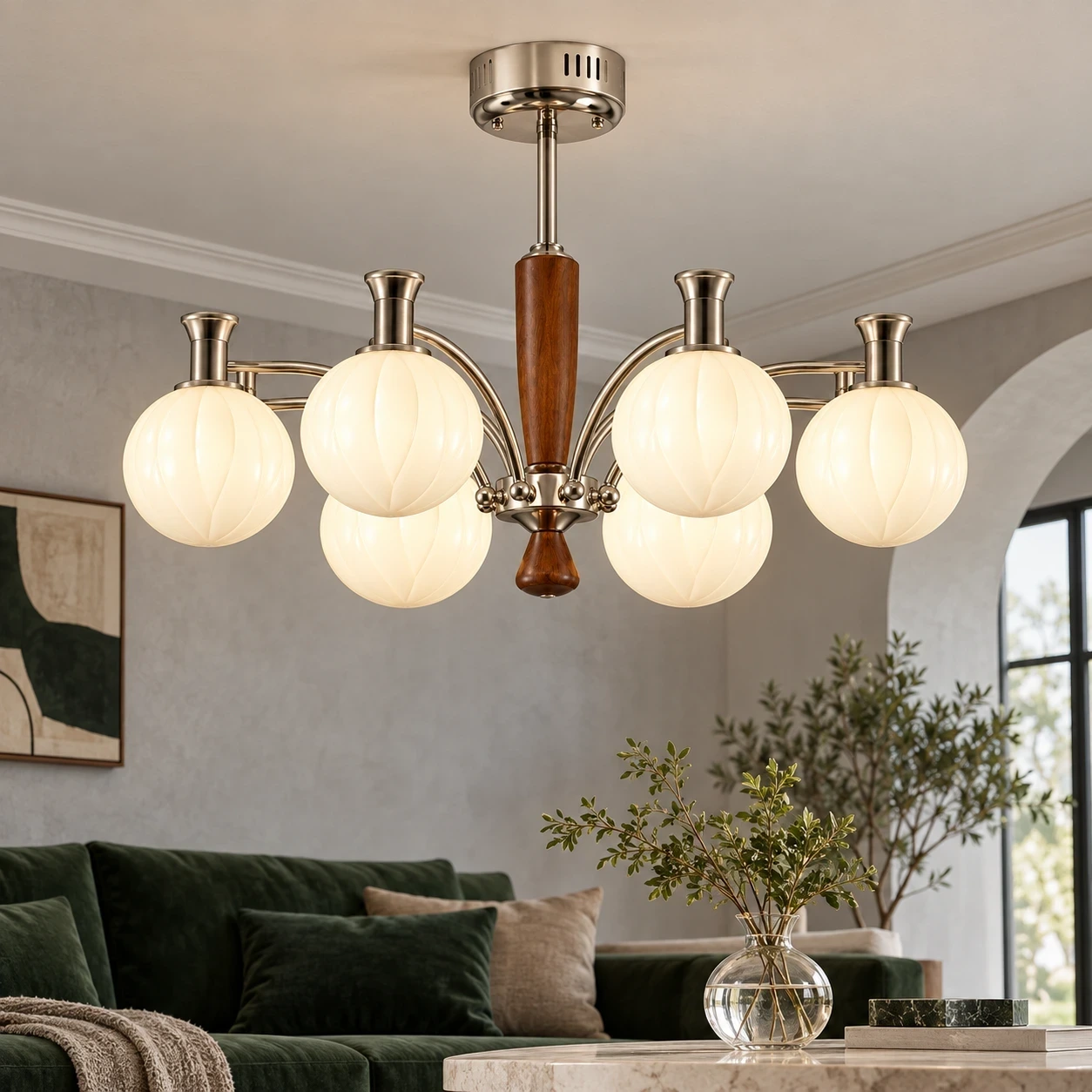 Wushlp Vintage Branch Wood Glass Chandelier in a hospitality setting