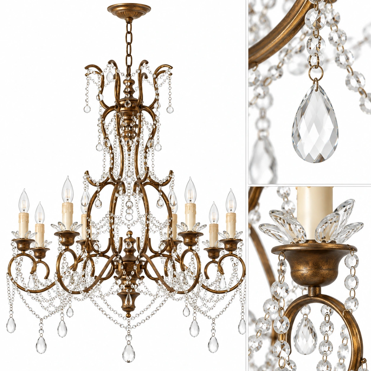 Marianne eight-arm iron and crystal chandelier detail 02 crystal