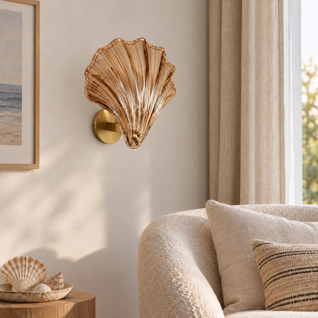 Vale Shell Wall Light switched off in the same room