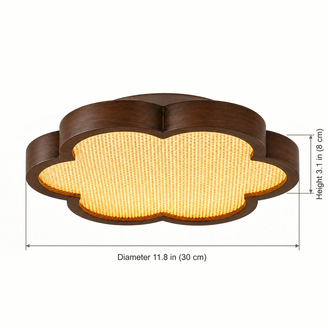 Mira Vintage Floral Walnut Wood Flush Mount Ceiling Light — 11.8 in (30 cm) diameter × 3.1 in (8 cm) height