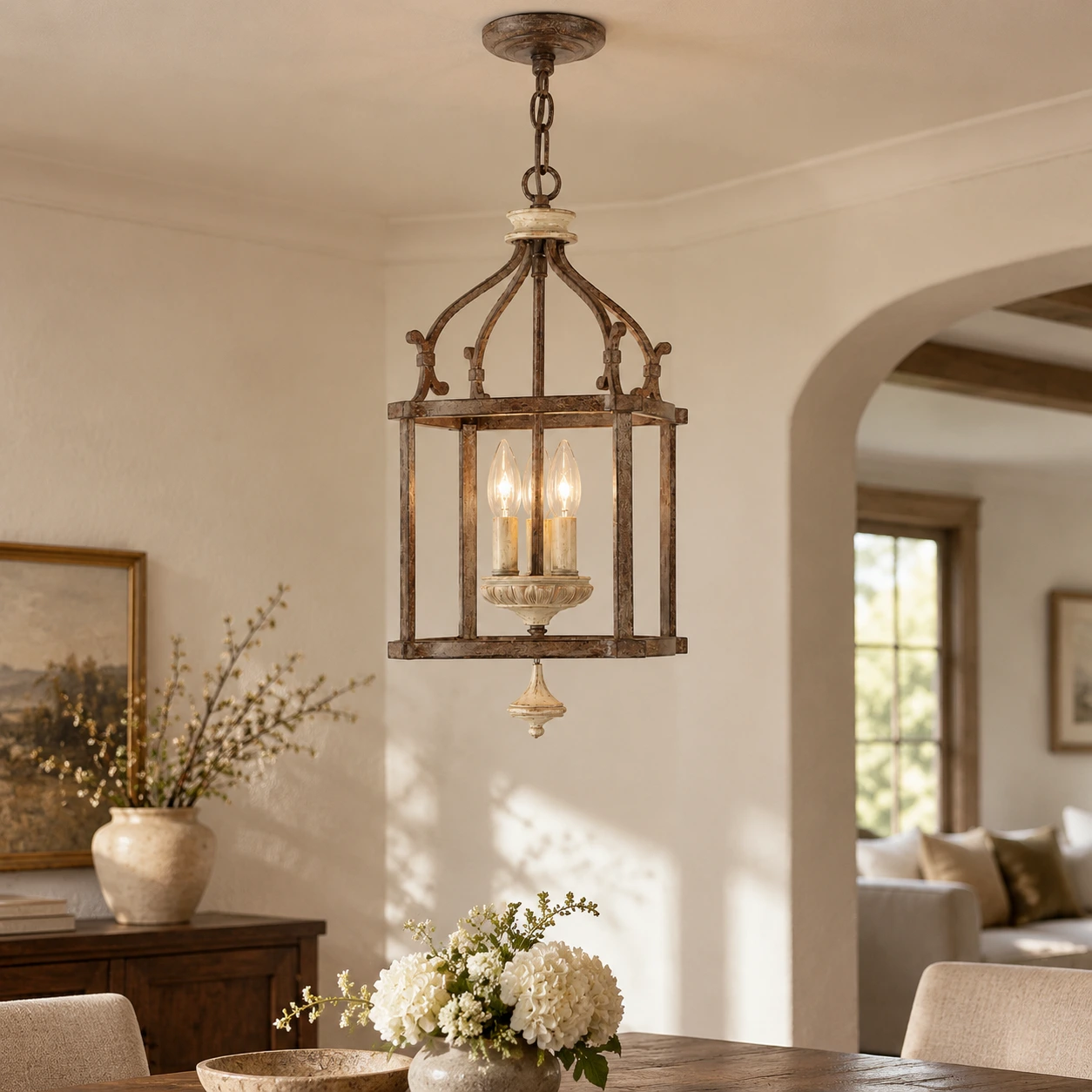 Lena Rustic Birdcage Iron Pendant Light living medium