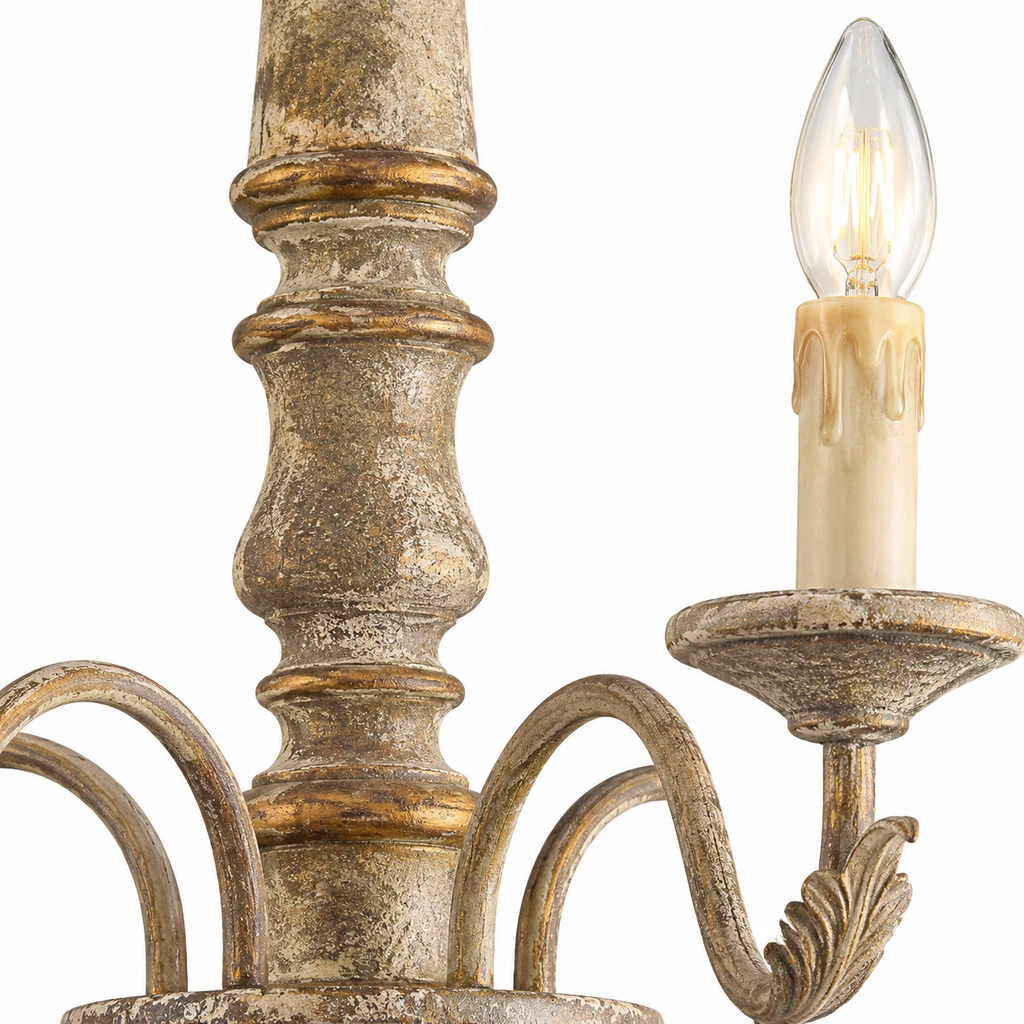Close view of the distressed antique finish