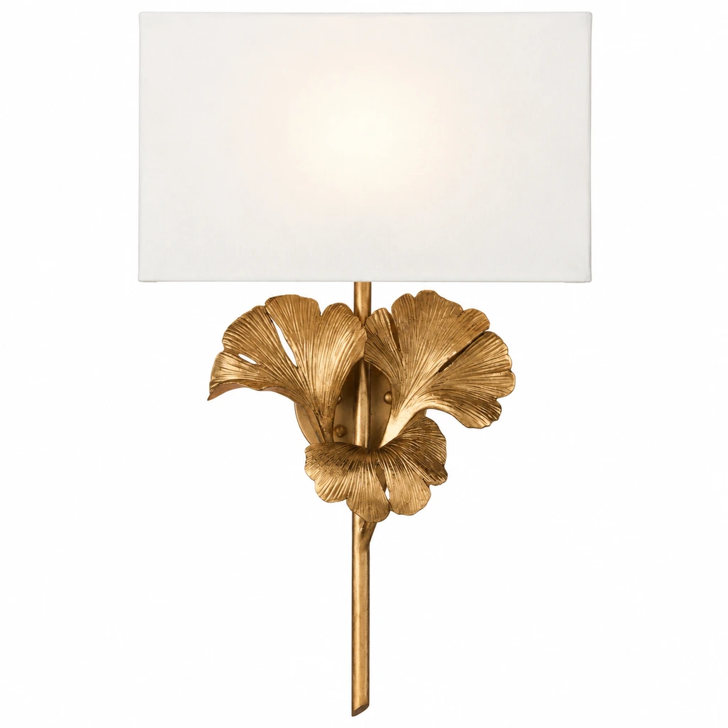 Modern gold ginkgo leaf flush-mount ceiling light on a white background