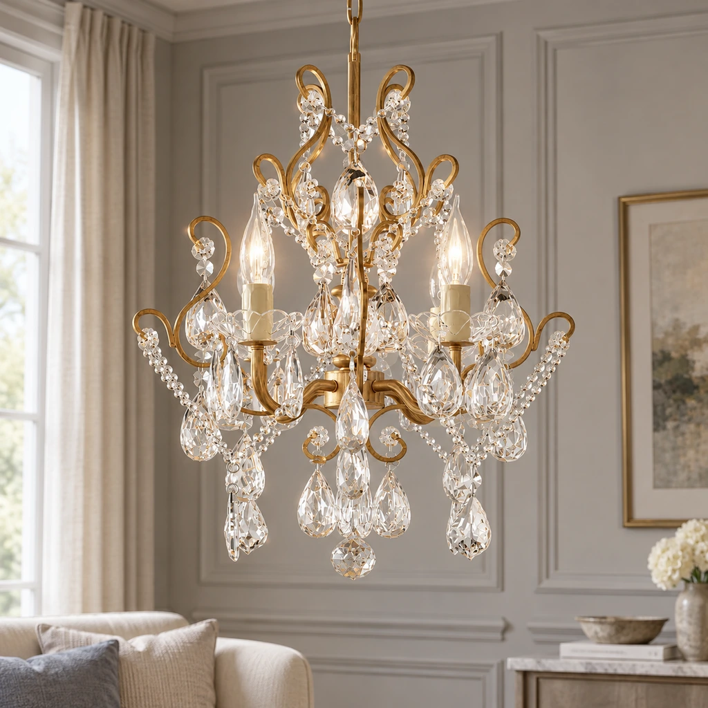 Celeste European Vintage Scrollwork Iron and Crystal Chandelier product image 6