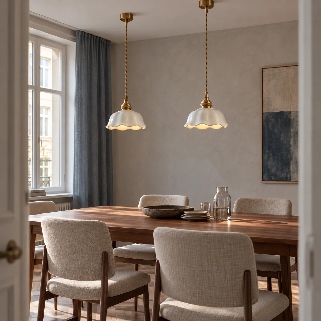 Modern Flower White Ceramic Pendant Light - gallery pendant dining pair