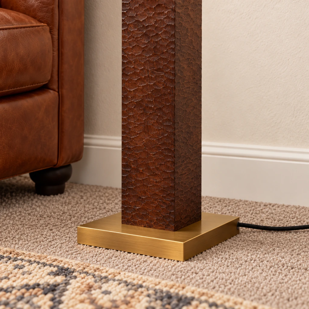 Close detail of Nora square brass foot and cord