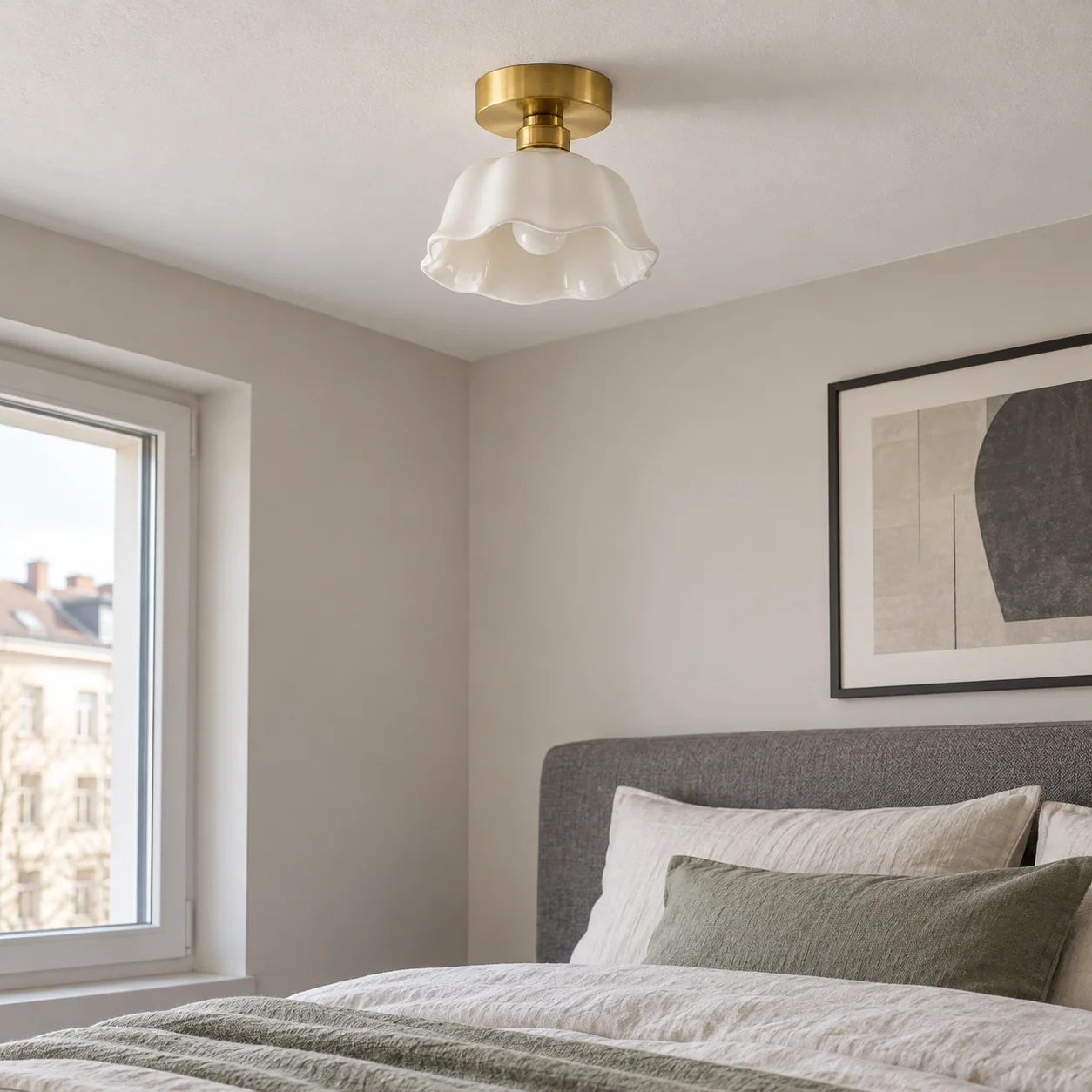 Modern Flower White Ceramic Pendant Light - gallery flush bedroom