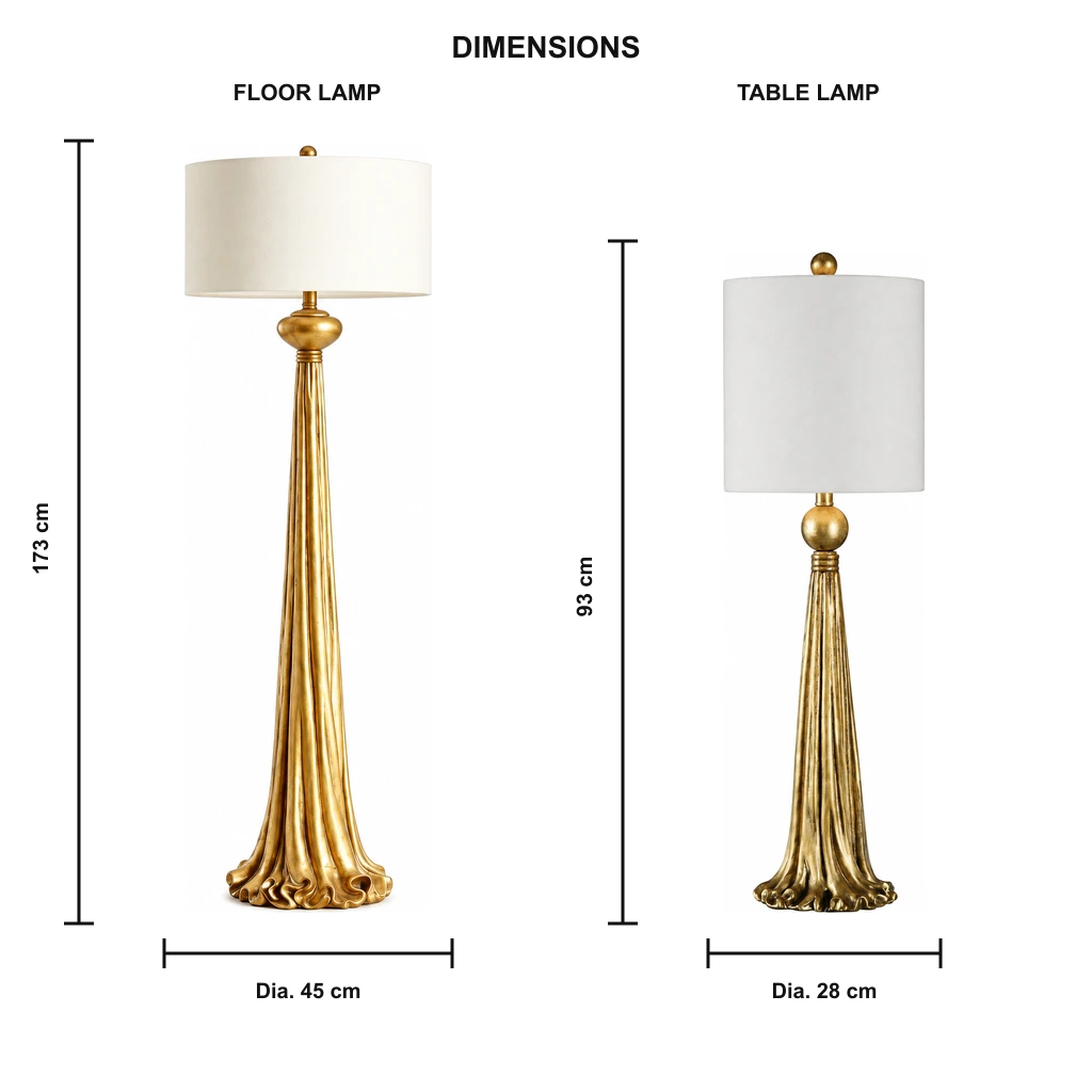 Verified floor lamp and table lamp dimensions