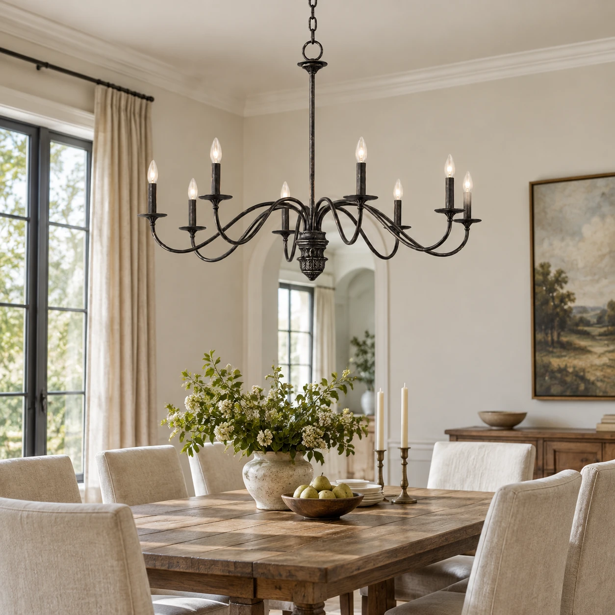 Avery Vintage Carved Wood Chandelier in a residential interior