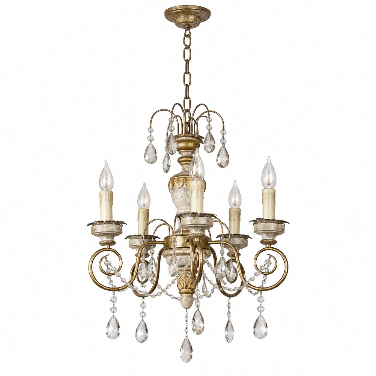 Edward five-light iron and crystal chandelier identity
