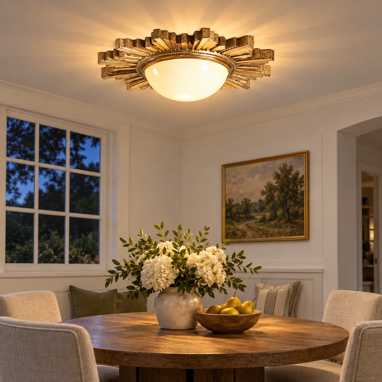 Elodie French Crystal Wood Ceiling Light in a residential interior