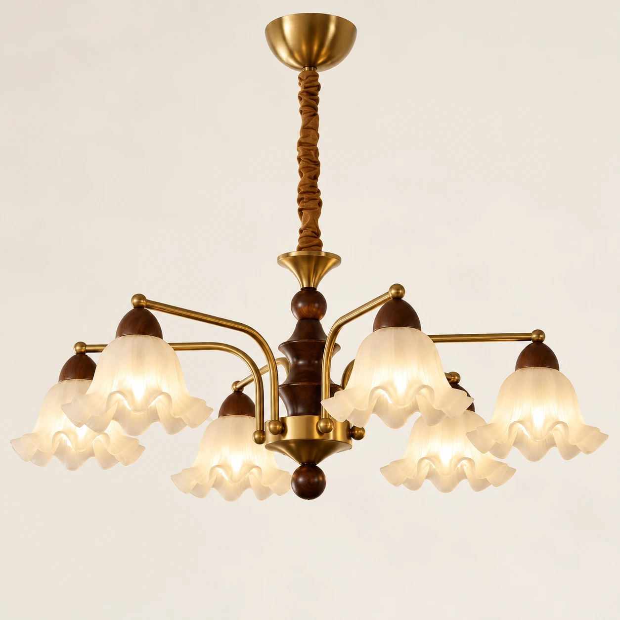 Elara Vintage Branched Walnut Wood Chandelier — white background sku