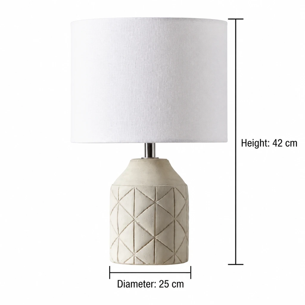 Merritt Geometric Carved Wood Table Lamp dimensions: diameter 25 cm and height 42 cm