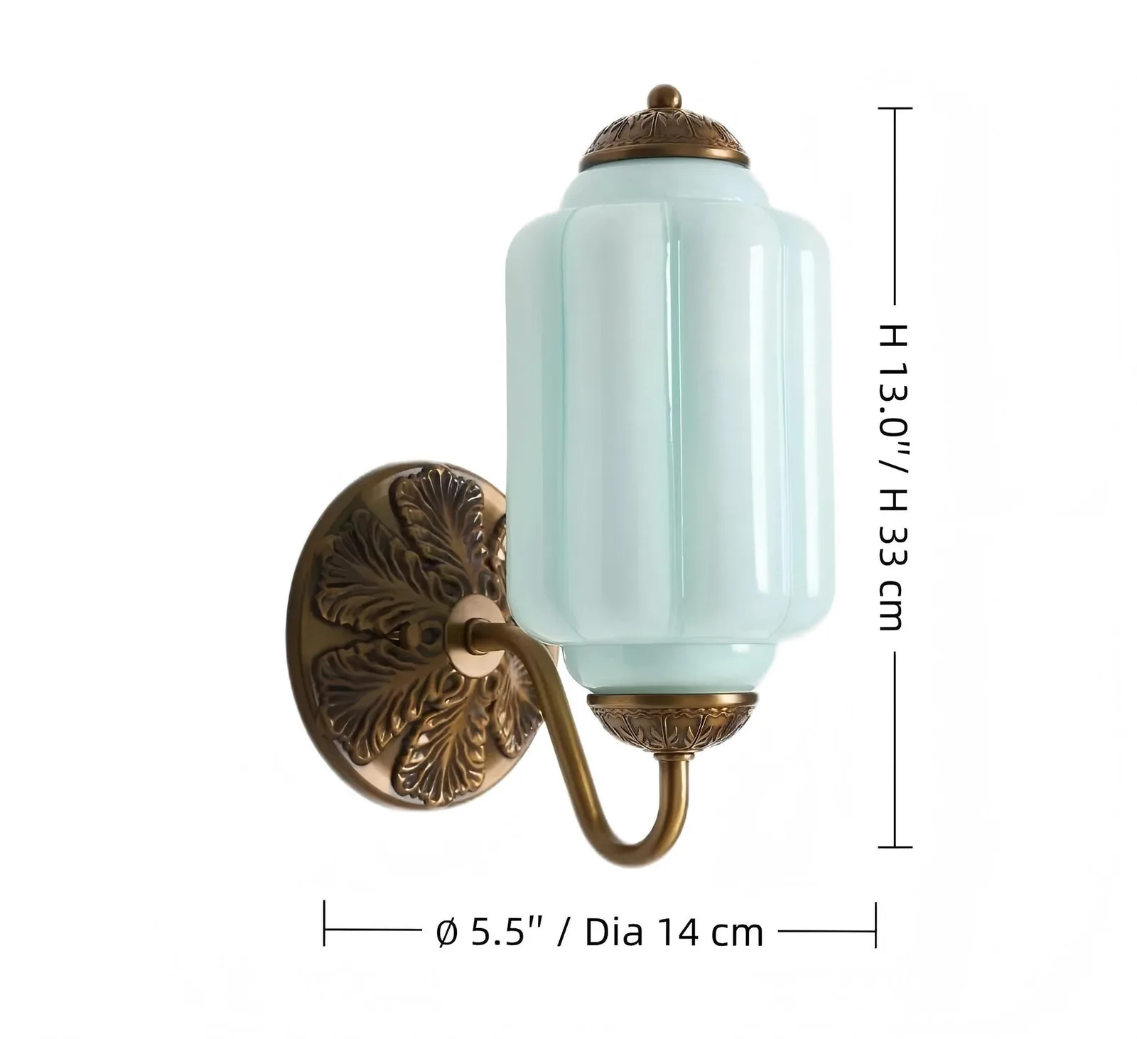Eloise wall sconce size chart, diameter 14 cm by height 33 cm