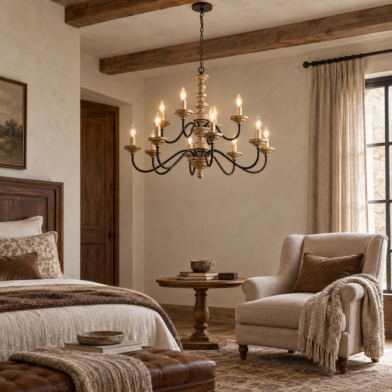 Aurelia French-country wood pendant light scene