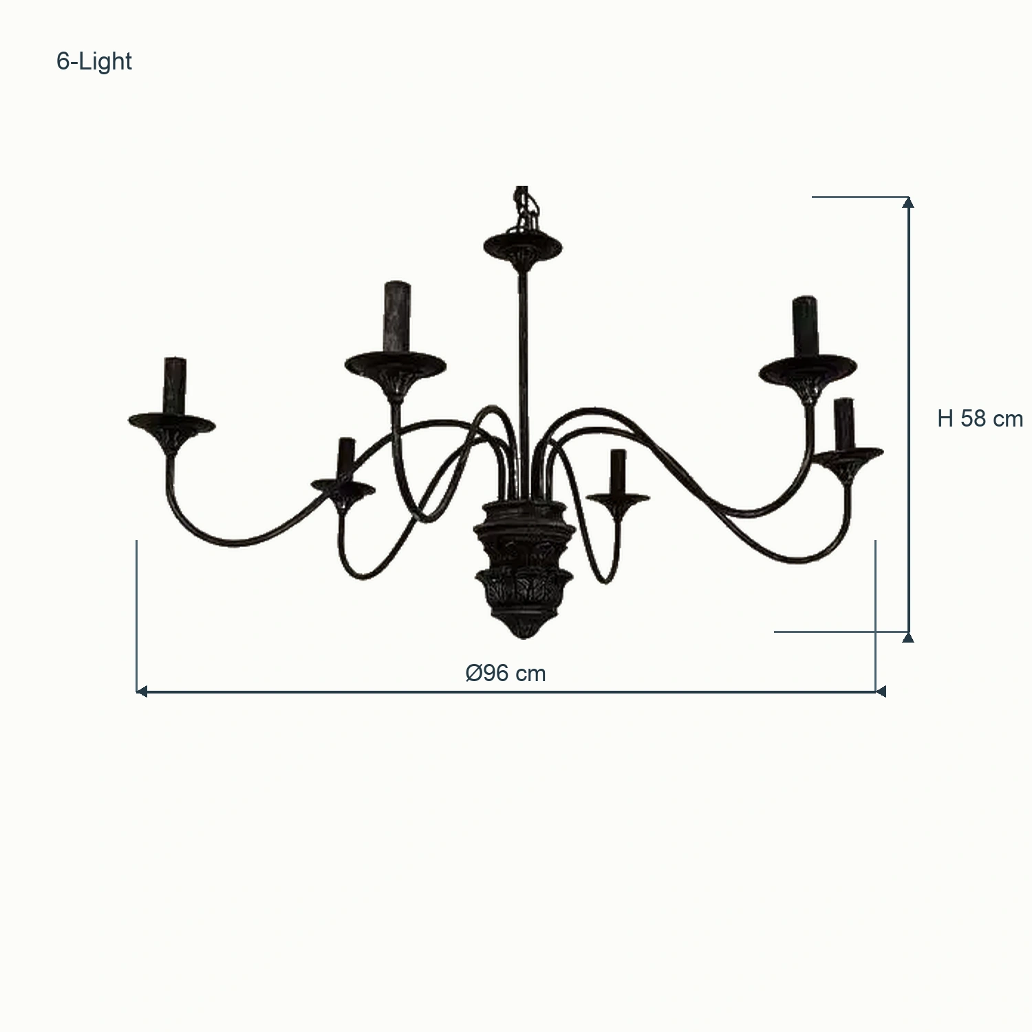 Avery Vintage Carved Wood Chandelier 6-Light dimensions
