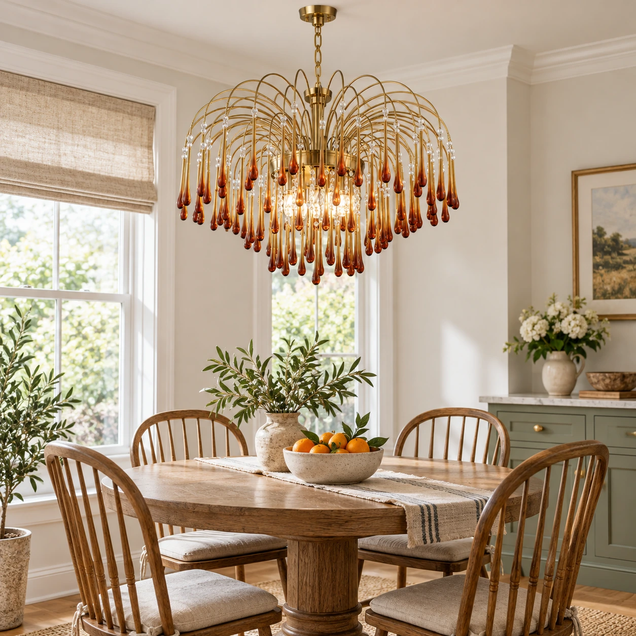 Elodie French Vintage Teardrop Glass and Metal Chandelier — scene breakfast 800.webp