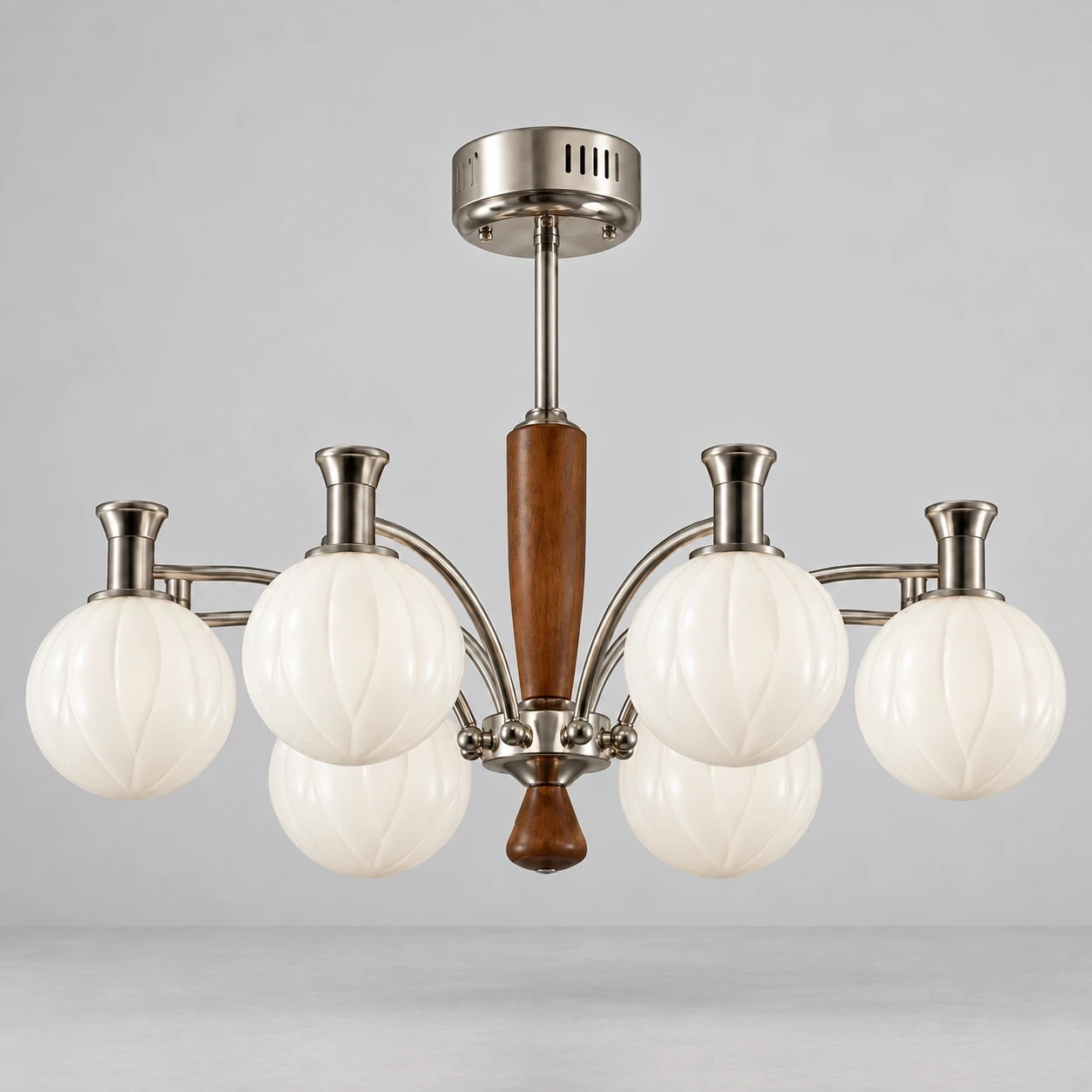 Wushlp Vintage Branch Wood Glass Chandelier switched off in a neutral studio
