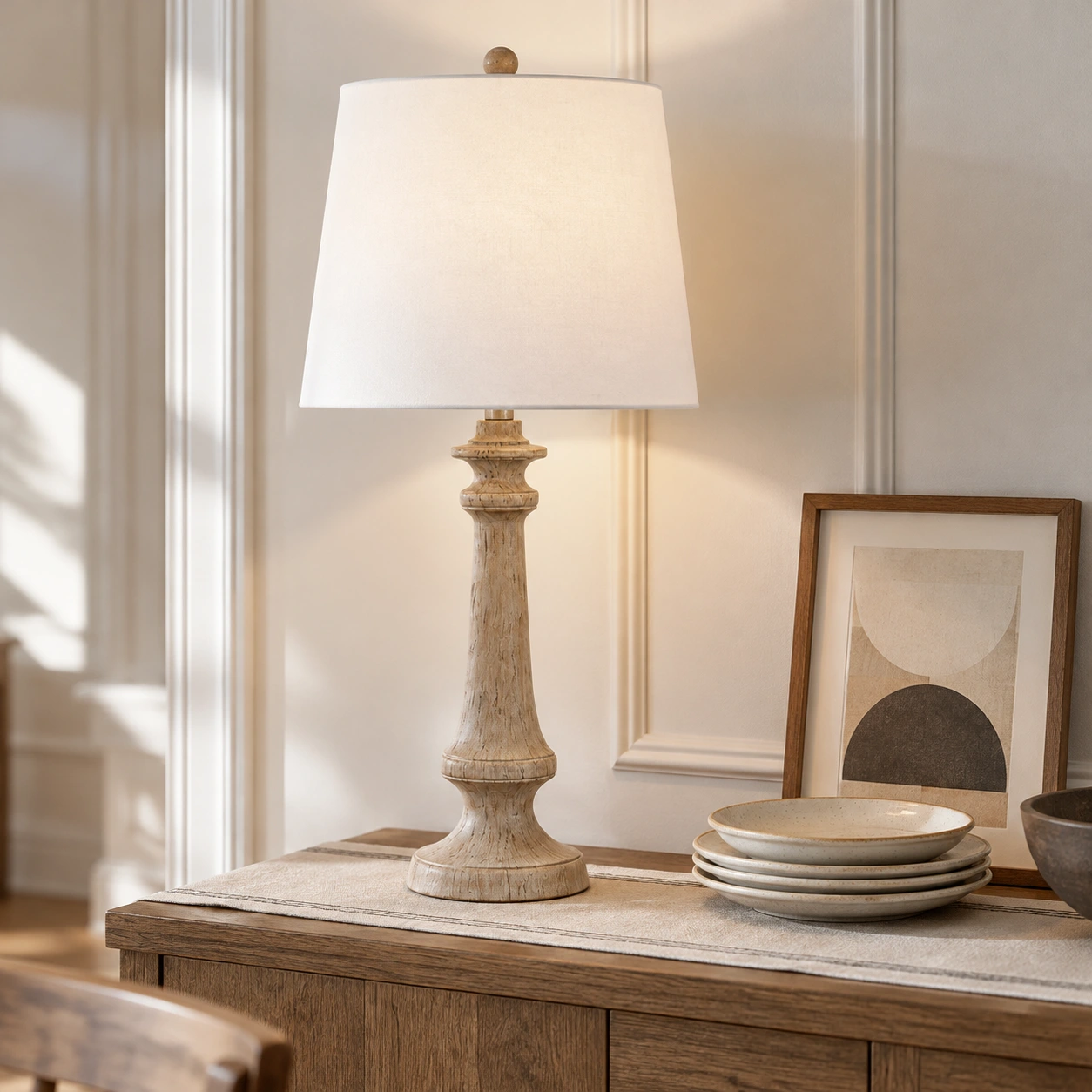 Clara turned wood table lamp scene 05 dining