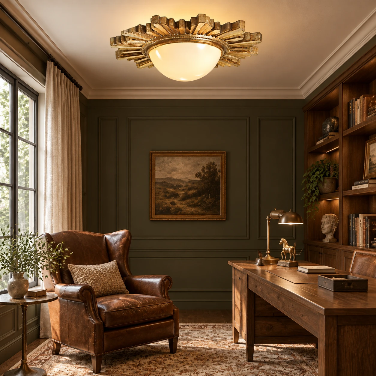 Elodie French Crystal Wood Ceiling Light in a residential interior