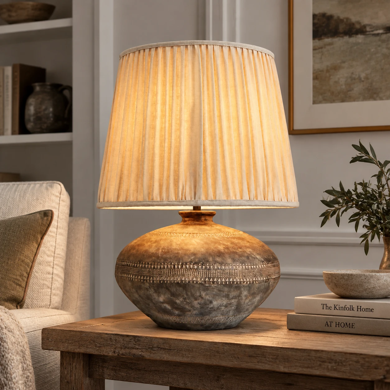 Clara French Carved Wood Table Lamp in a residential interior