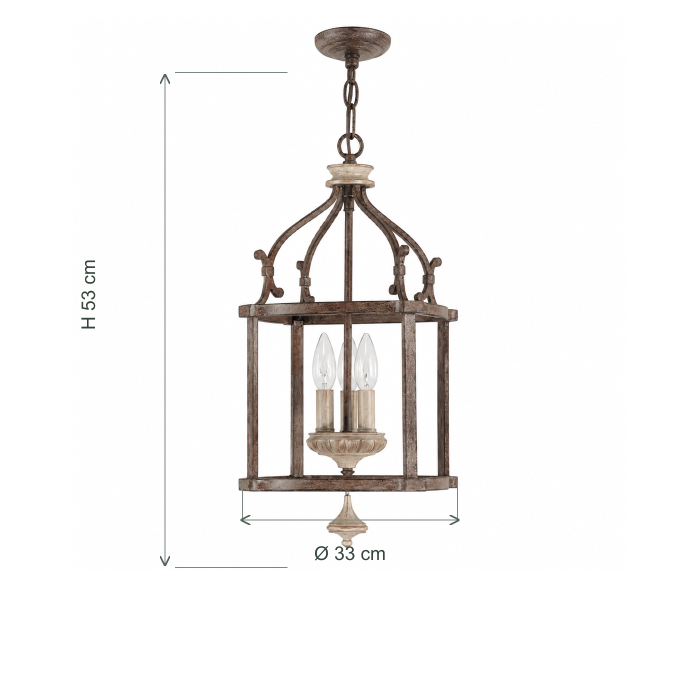 Lena Rustic Birdcage Iron Pendant Light dimension square