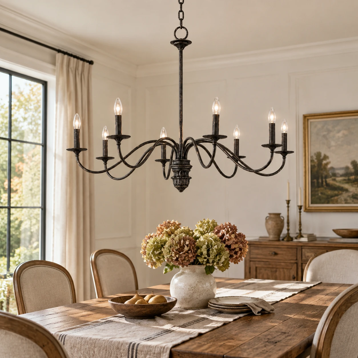 Avery Vintage Carved Wood Chandelier in a residential interior