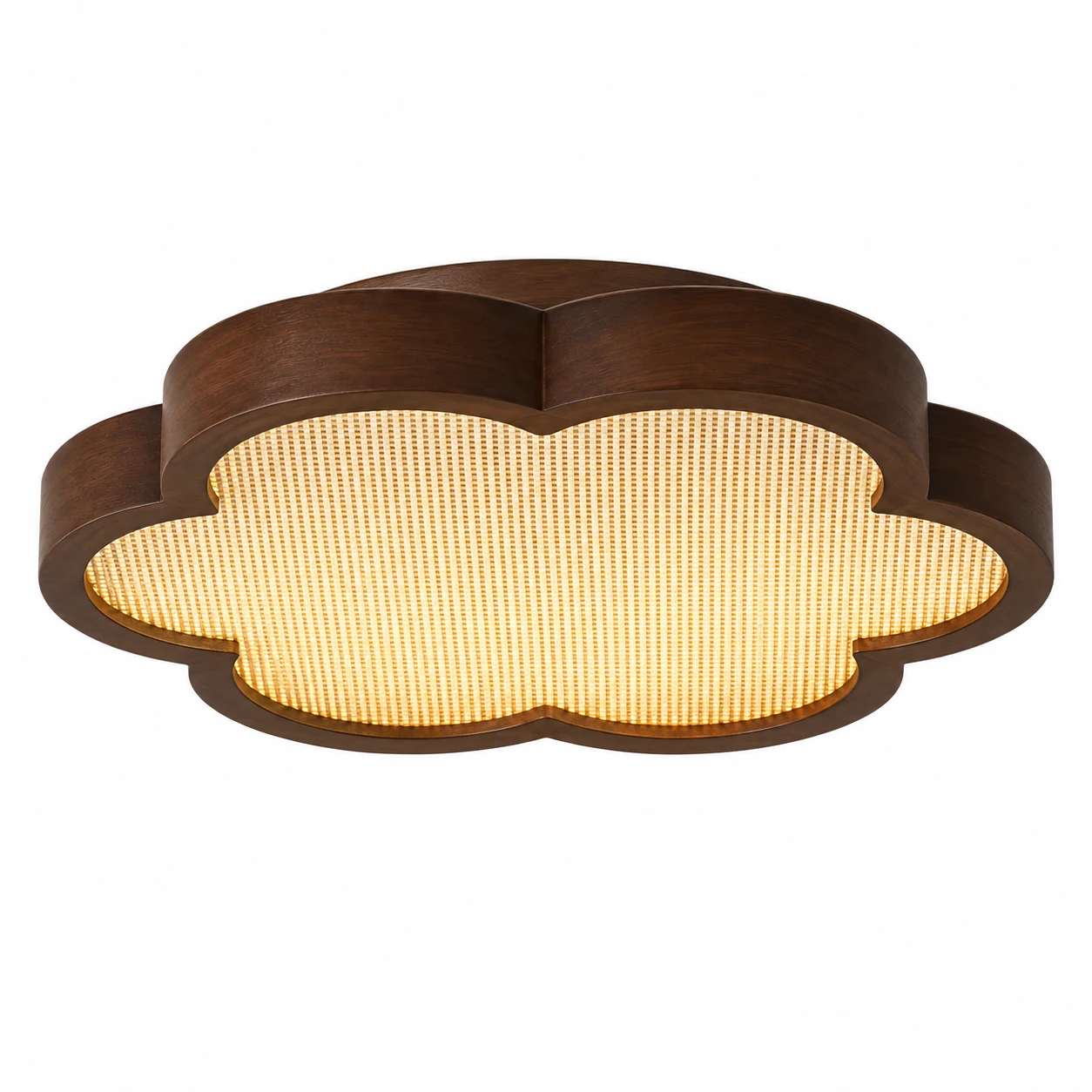 Mira Vintage Floral Walnut Wood Flush Mount Ceiling Light — 40 cm diameter on a white background