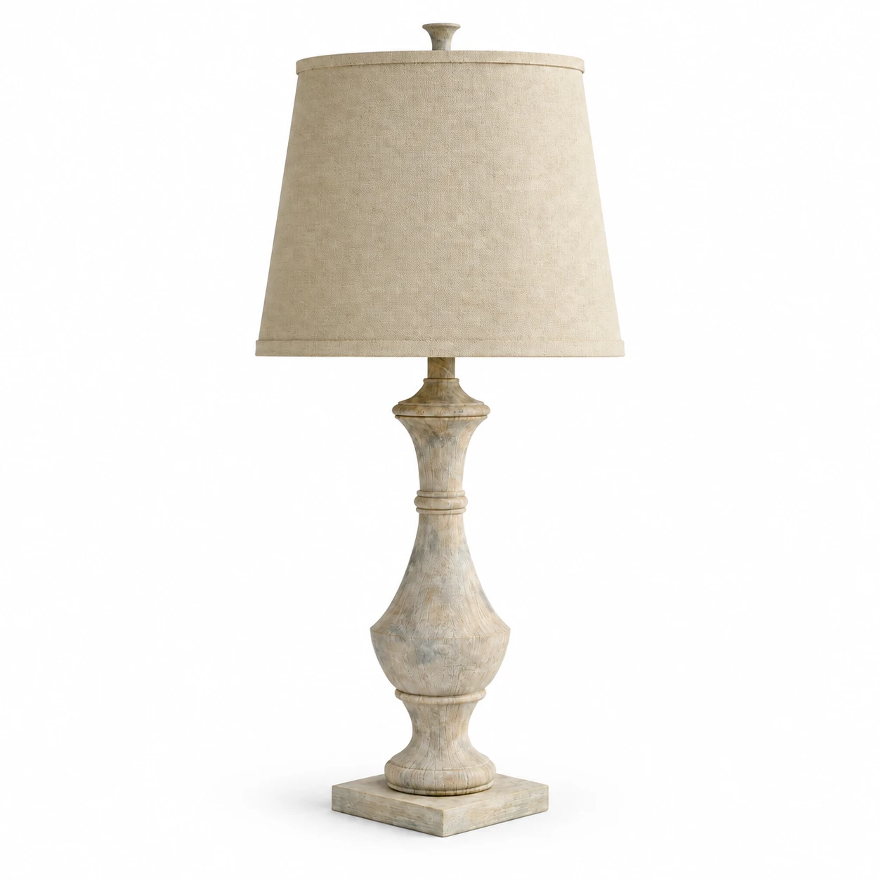 American rustic carved wood table lamp on a white background