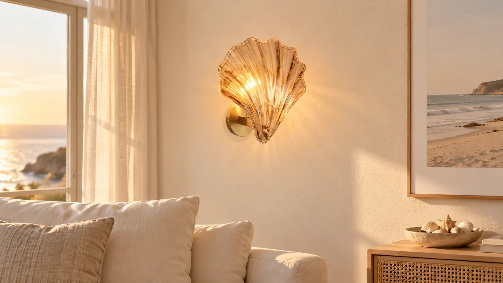 Vale Shell Wall Light in a warm coastal modern room