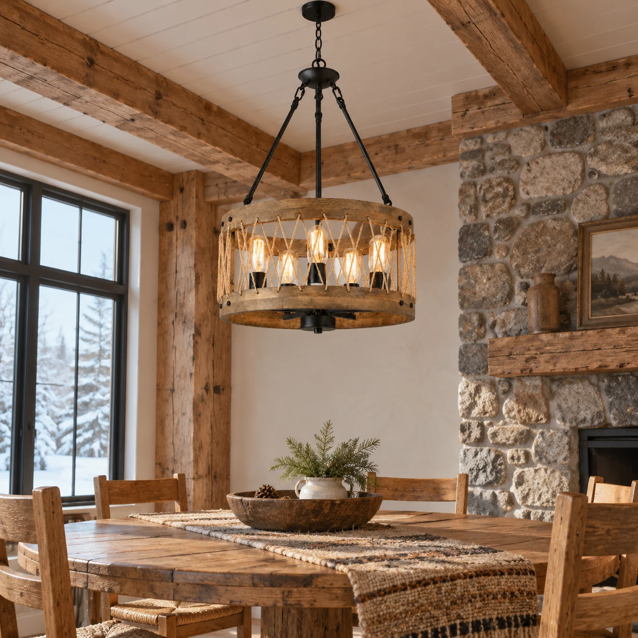 Maren Rustic Branching Wood Chandelier scene