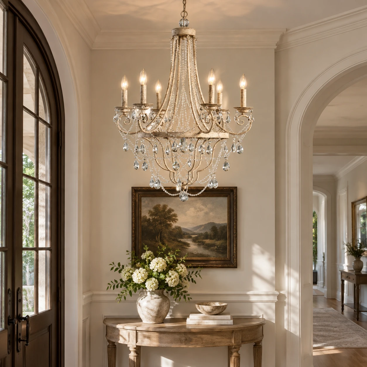 Maeve French Crystal Iron Chandelier in a residential interior