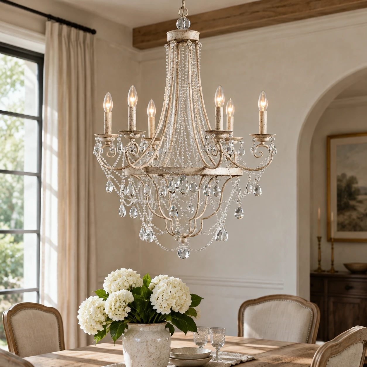 Maeve French Crystal Iron Chandelier in a residential interior