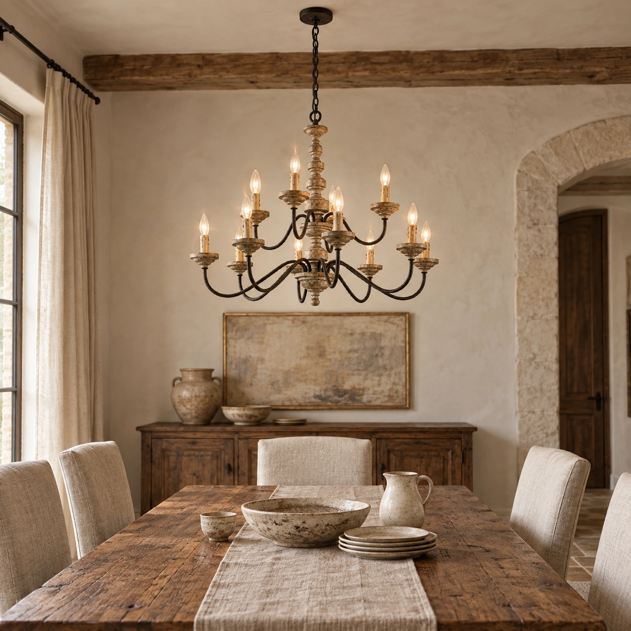 Aurelia French-country wood pendant light scene