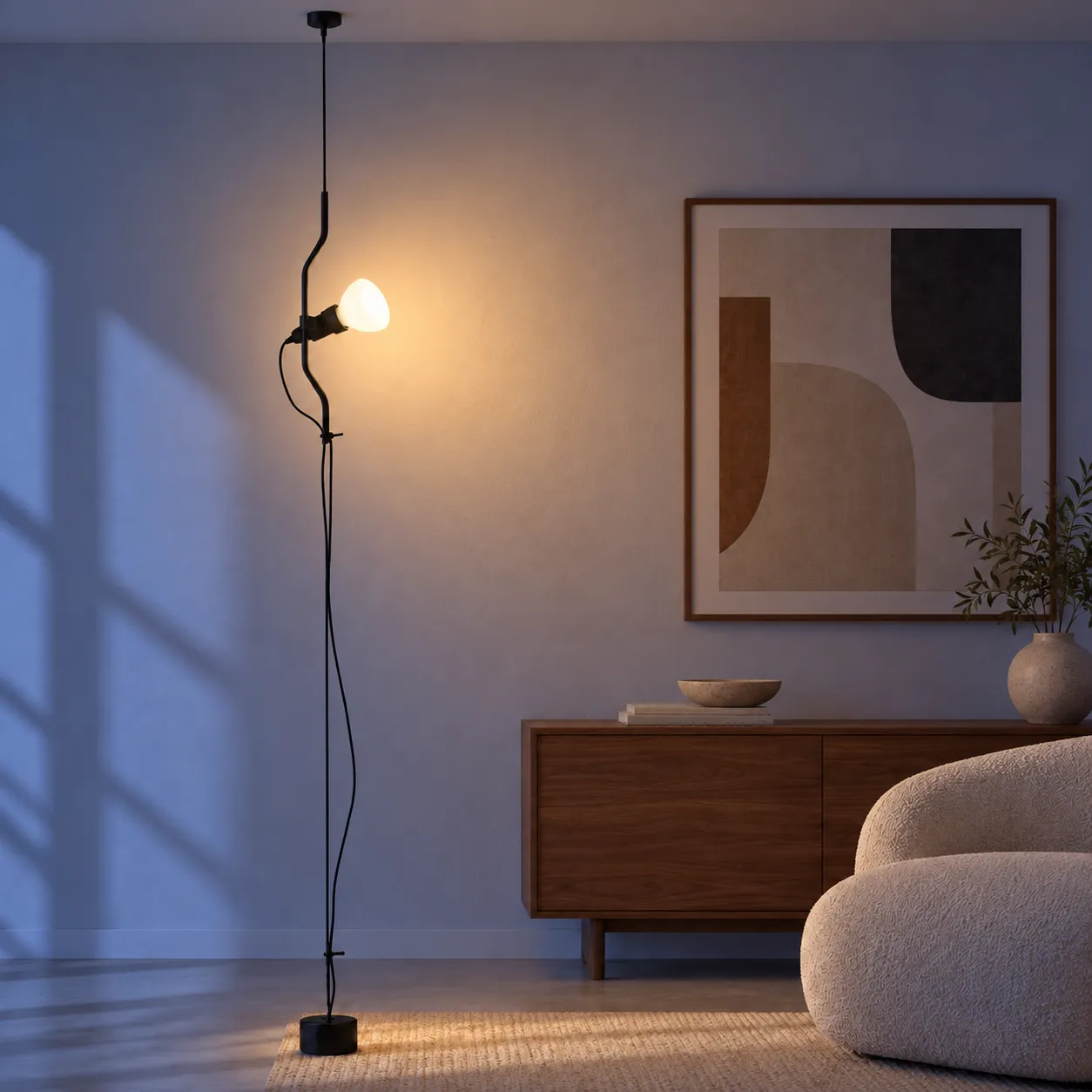 Florian floor lamp on at dusk