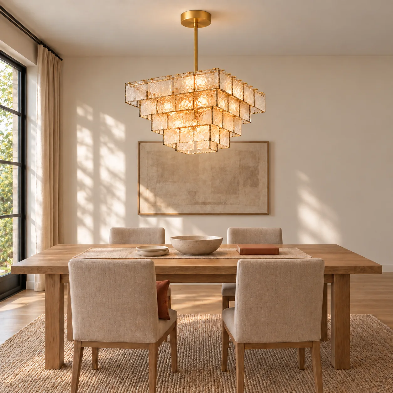 Mid view of the chandelier in the room
