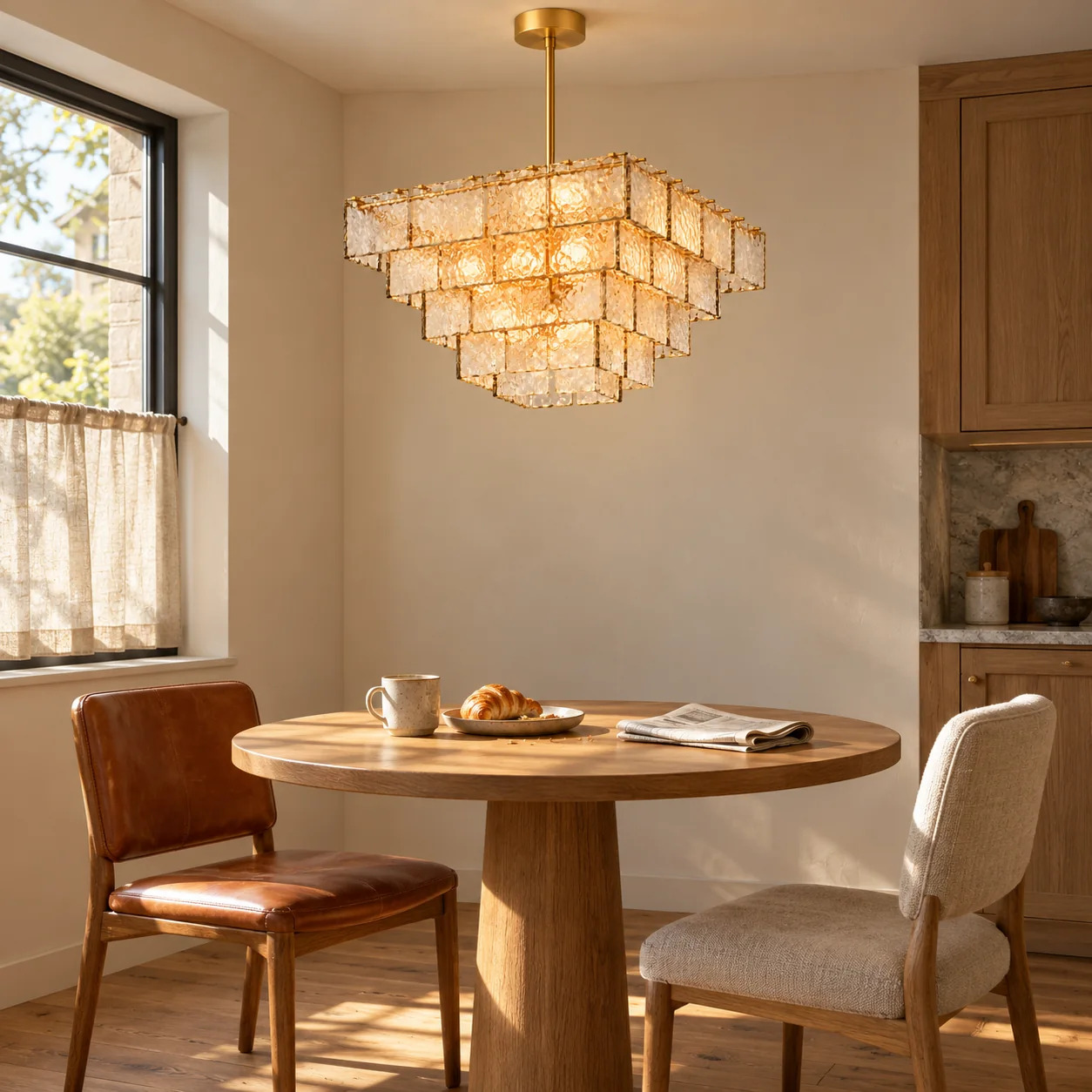 Chandelier in a lived-in seating nook