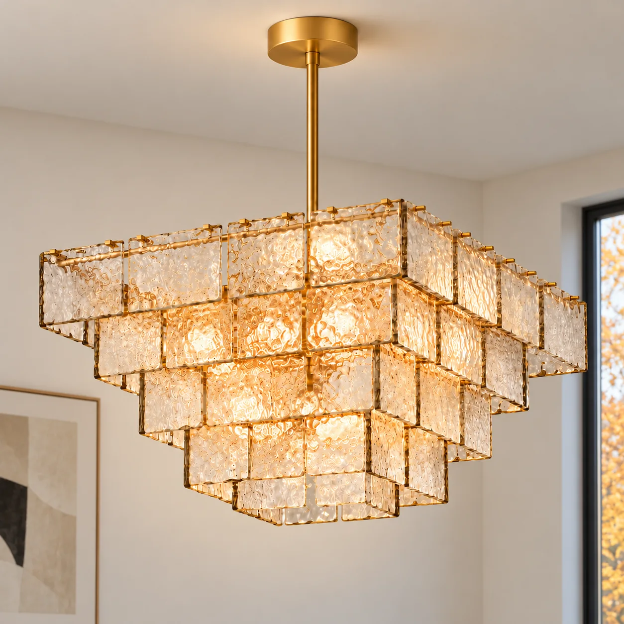 Square stacked art glass chandelier