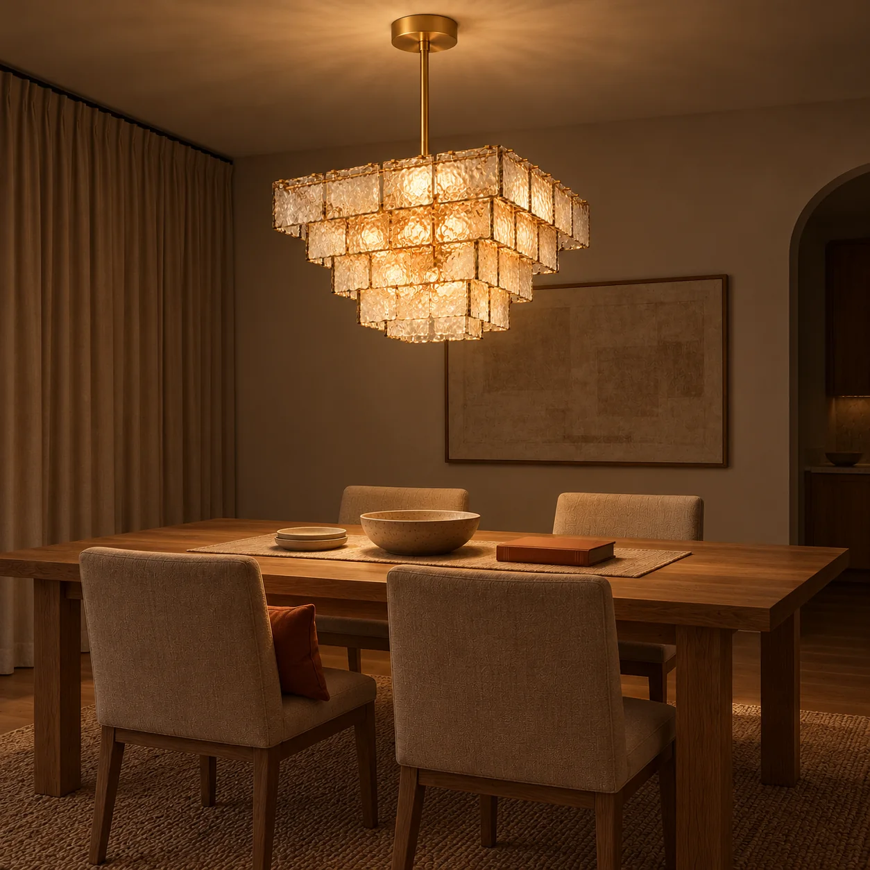 Chandelier at night with warm light