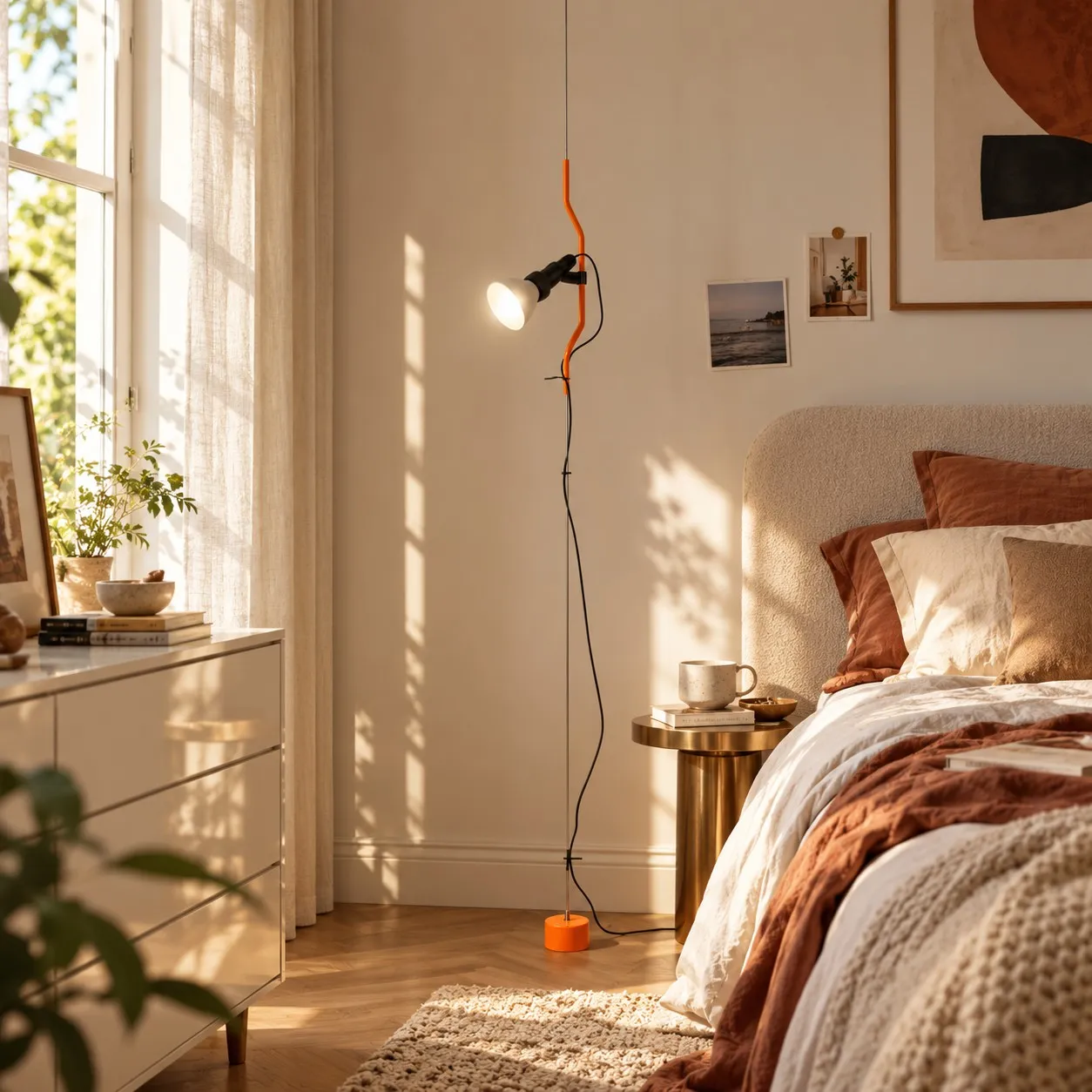 Multicolored metal floor lamp in a living room