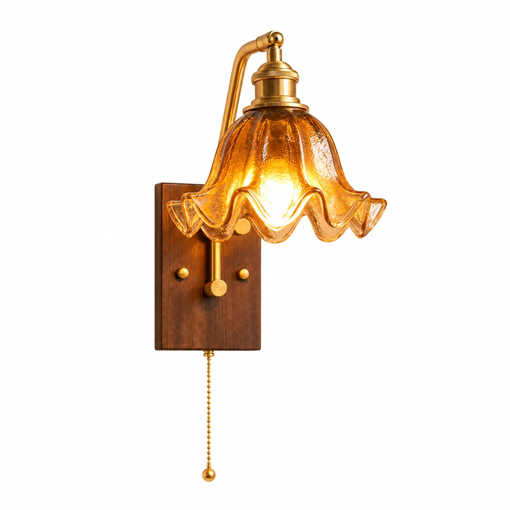 Nora amber glass petal wall sconce on a white background